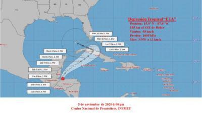 Eta podría ser hoy nuevamente una tormenta tropical